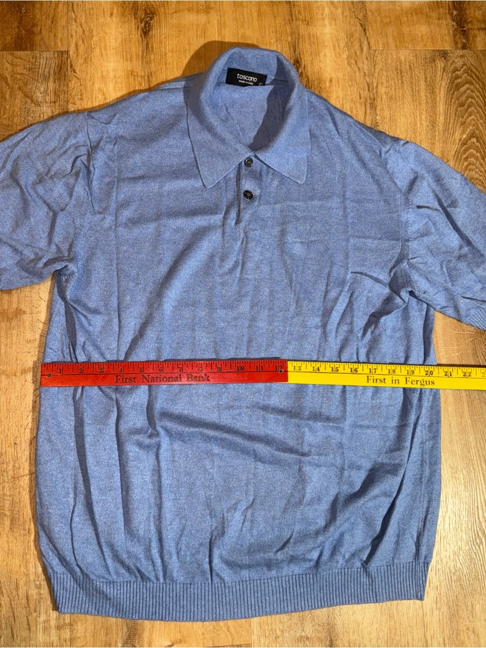 VTG Toscano Mens Polo Shirt L Cotton Rayon Blend Short Sleeve Brimmed Preppy 90s